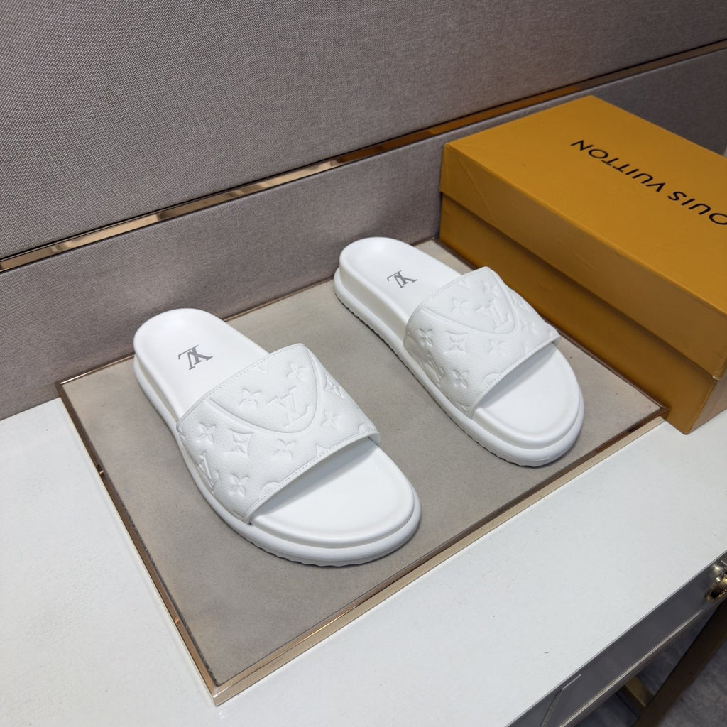 Louis Vuitton Embossed Strap Slide Sandals — front