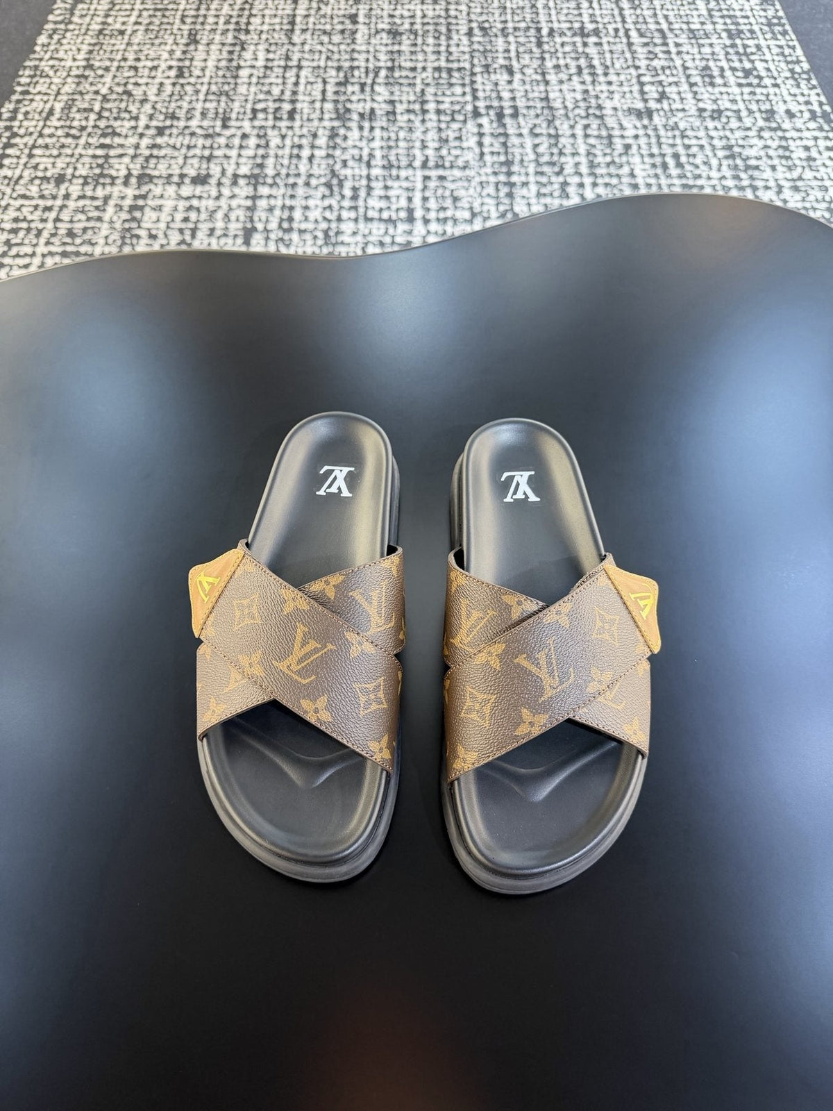 Louis Vuitton Monogram Cross-Strap Slide Sandals — front