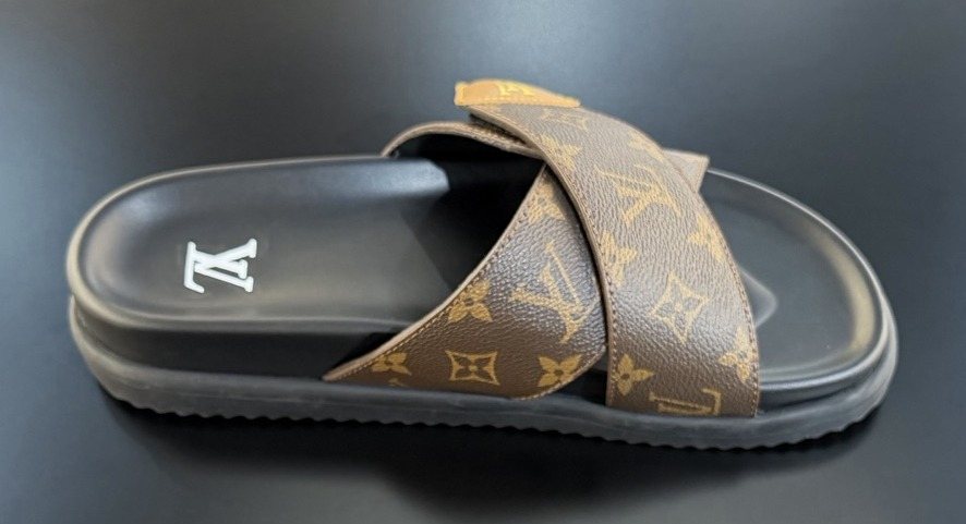Louis Vuitton Monogram Cross-Strap Slide Sandals — front