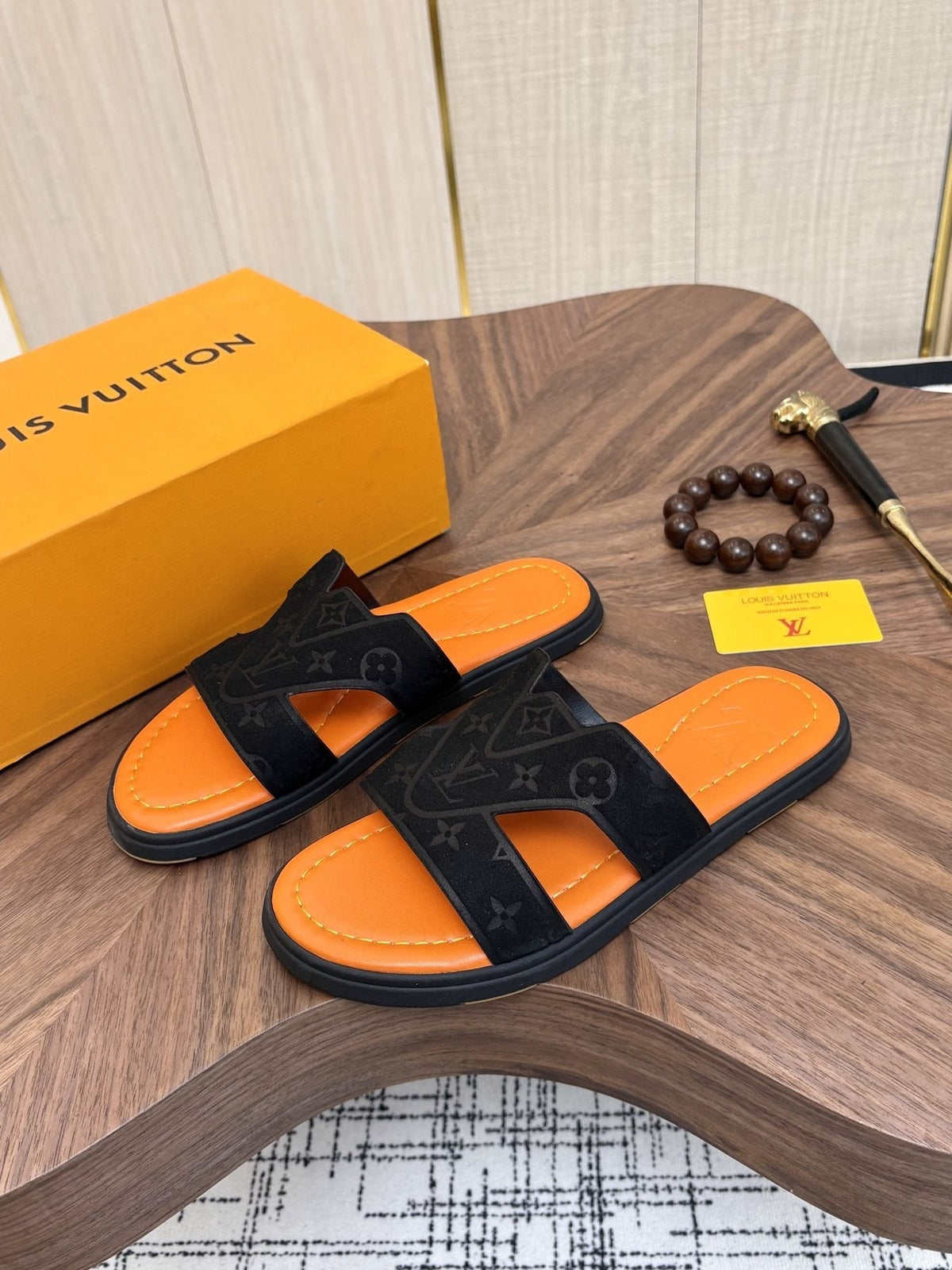 Louis Vuitton Monogram H-Cut Slide Sandals — front