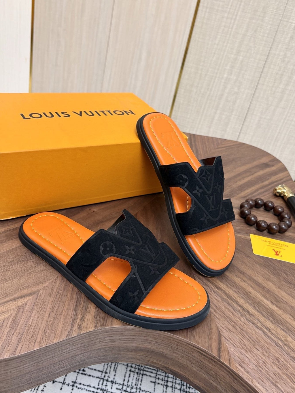 Louis Vuitton Monogram H-Cut Slide Sandals — front