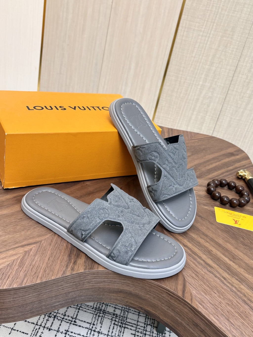 Louis Vuitton Monogram H-Cut Slide Sandals — front