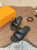 Loro Piana Dark Green Two-Strap Slide Sandals — front