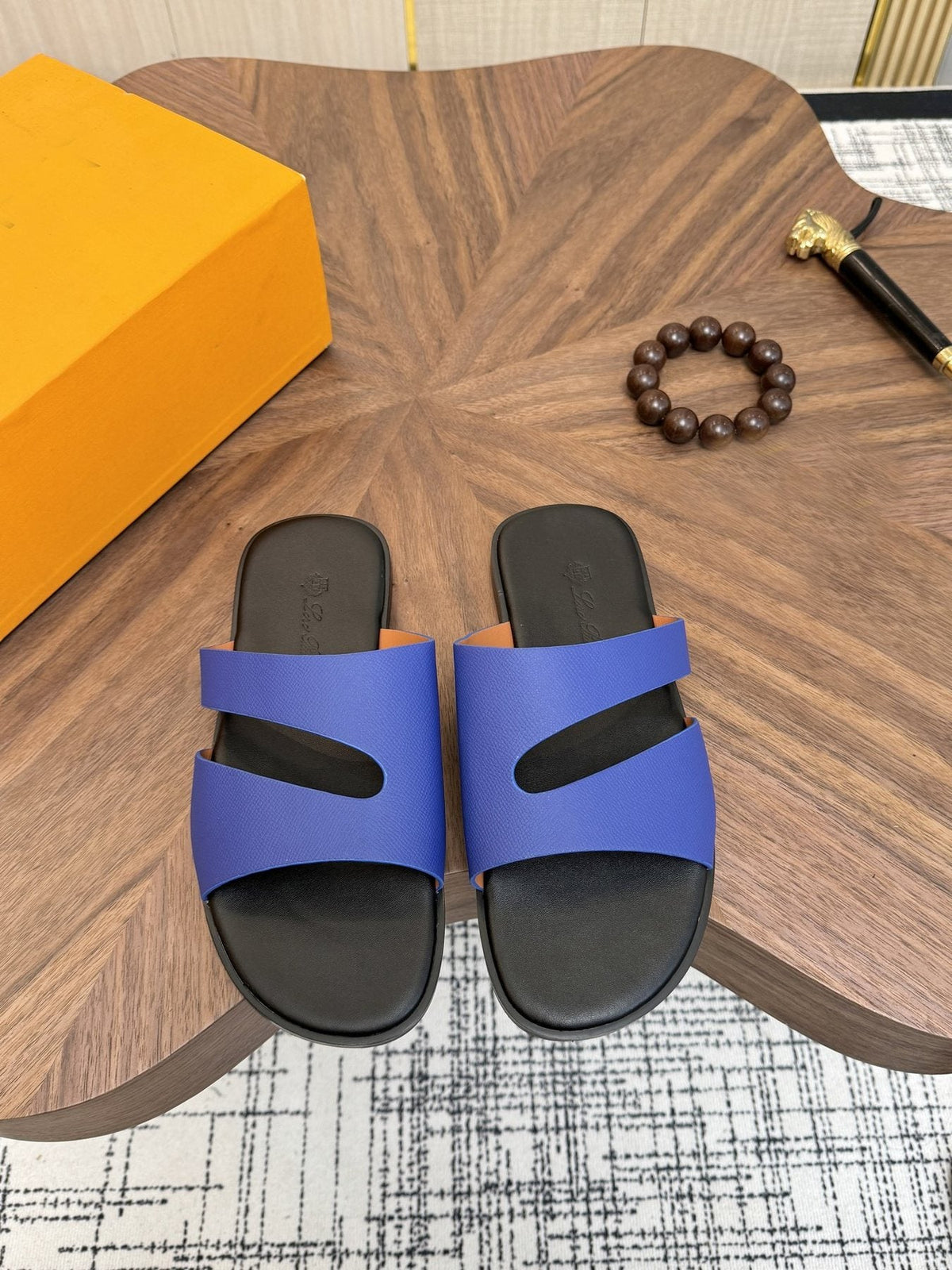 Loro Piana Dark Green Two-Strap Slide Sandals — front