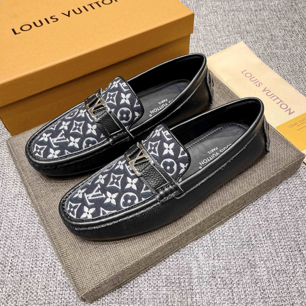 Louis Vuitton Patterned Metal-Accent Slip-On Loafers — side