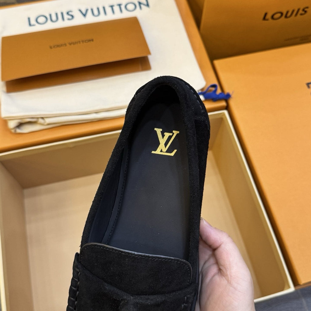 Louis Vuitton Black Suede Loafers — detail