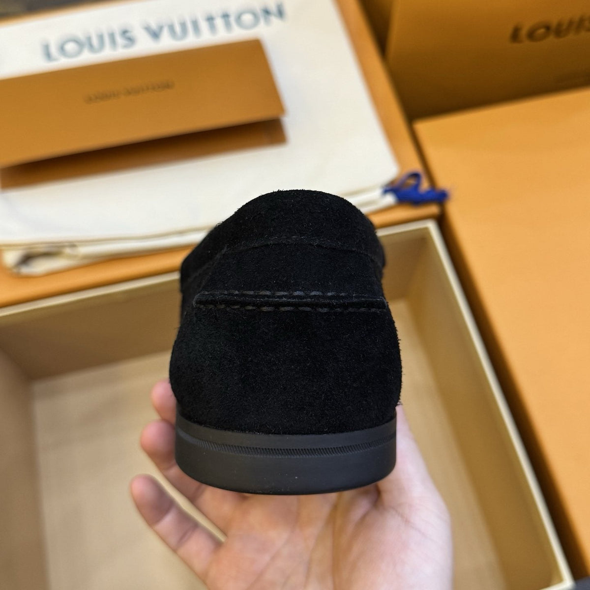 Louis Vuitton Black Suede Loafers — detail