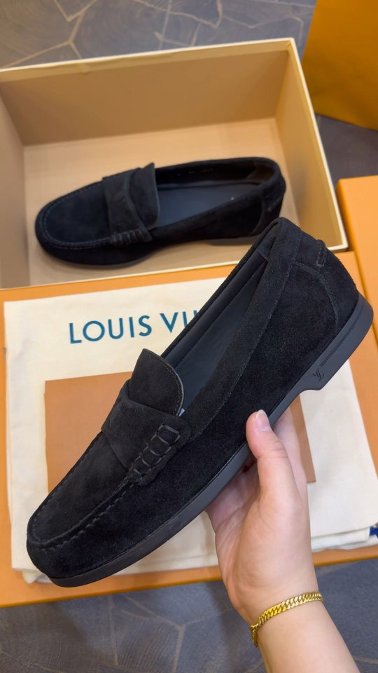 Louis Vuitton Black Suede Loafers — model