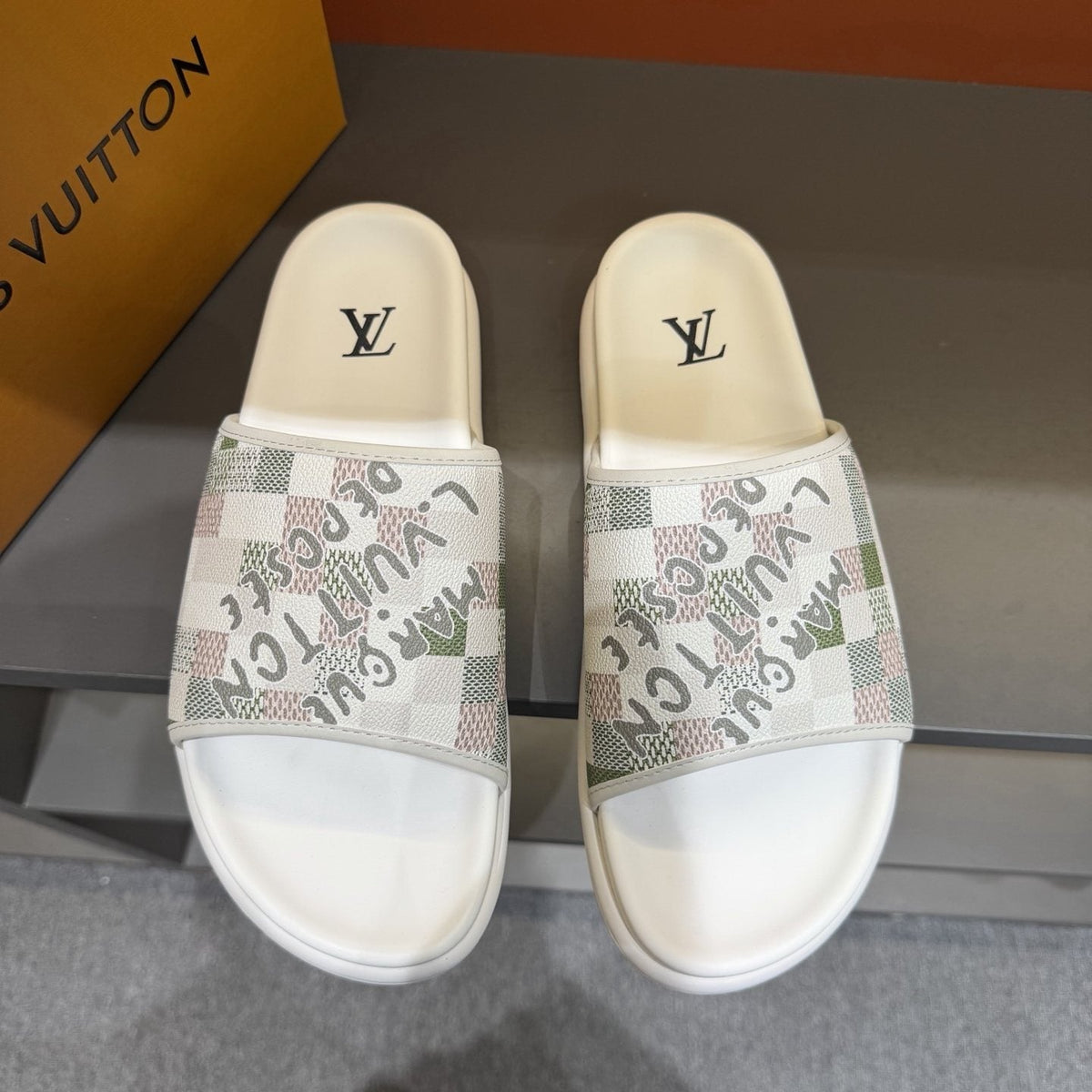 Louis Vuitton Graphic Strap Slide Sandals — front