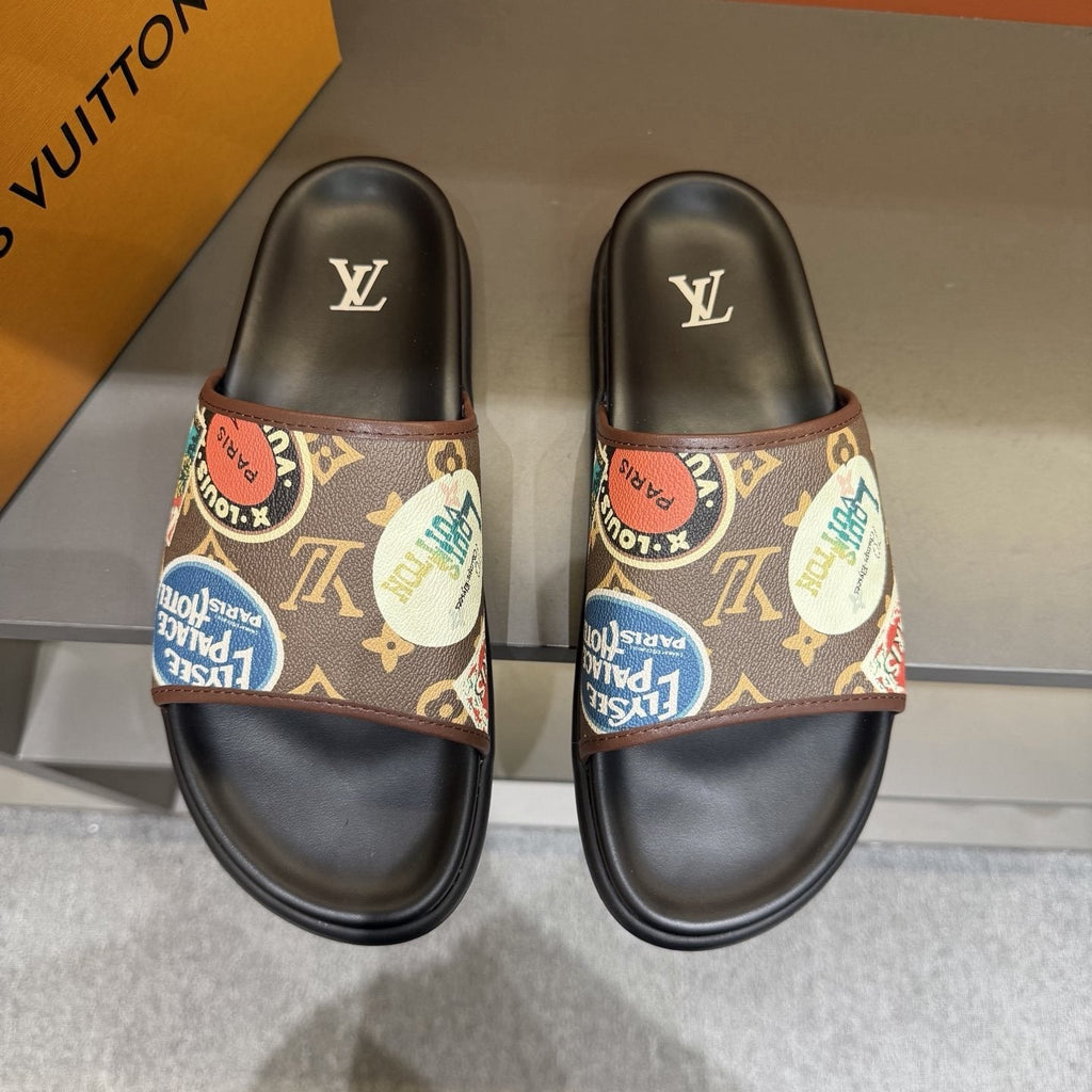 Louis Vuitton Graphic Strap Slide Sandals — front
