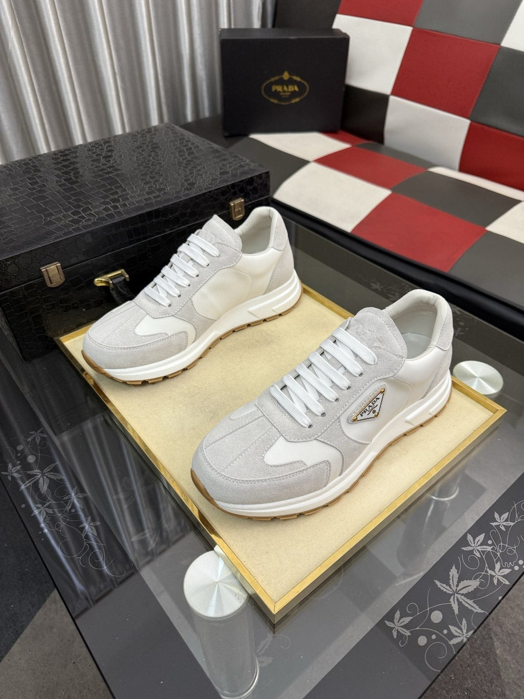 Prada Triangle Badge Low-Top Sneakers — front