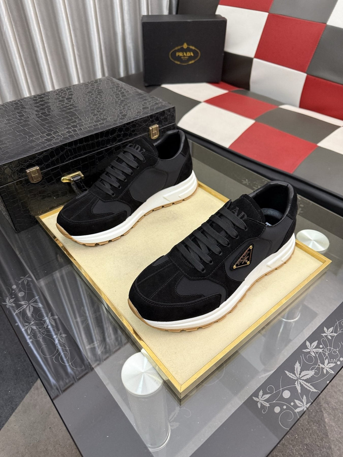 Prada Triangle Badge Low-Top Sneakers — front