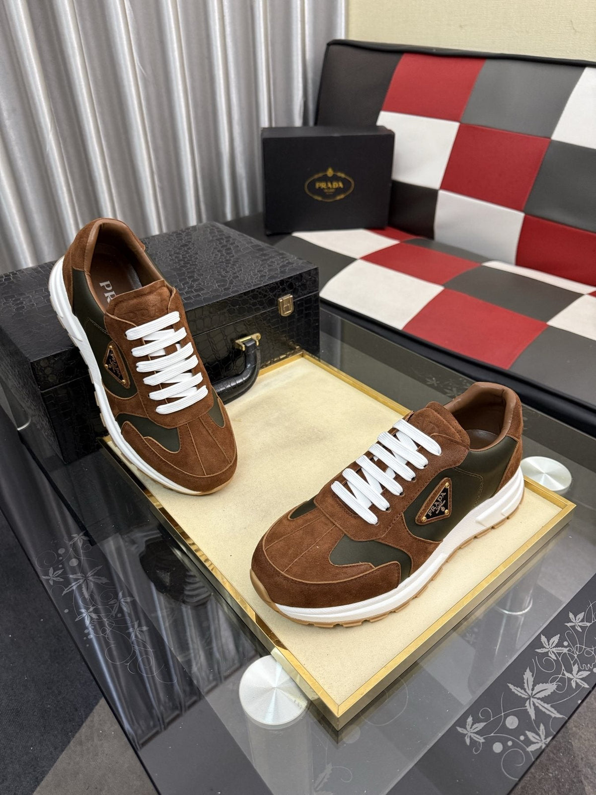 Prada Triangle Badge Low-Top Sneakers — front