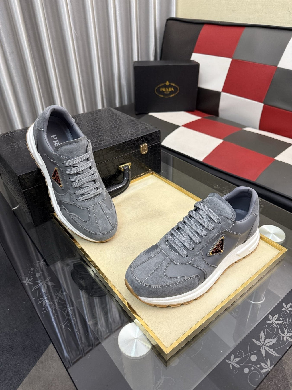 Prada Triangle Badge Low-Top Sneakers — front