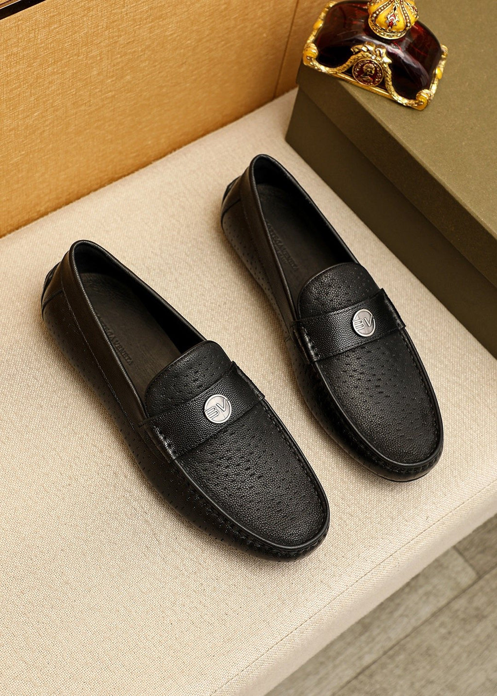 Bottega Veneta Perforated Driving Loafers — front