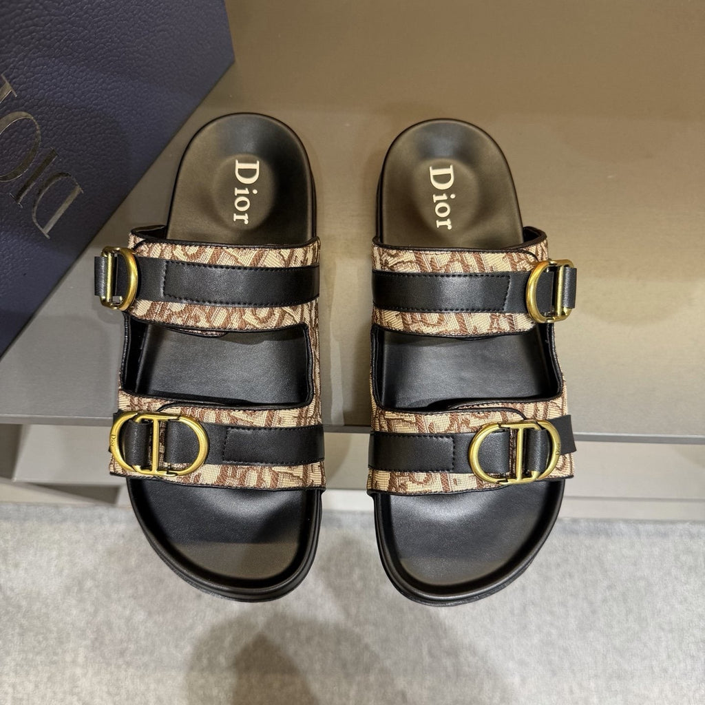 Dior Two-Strap Buckle Slide Sandals — front