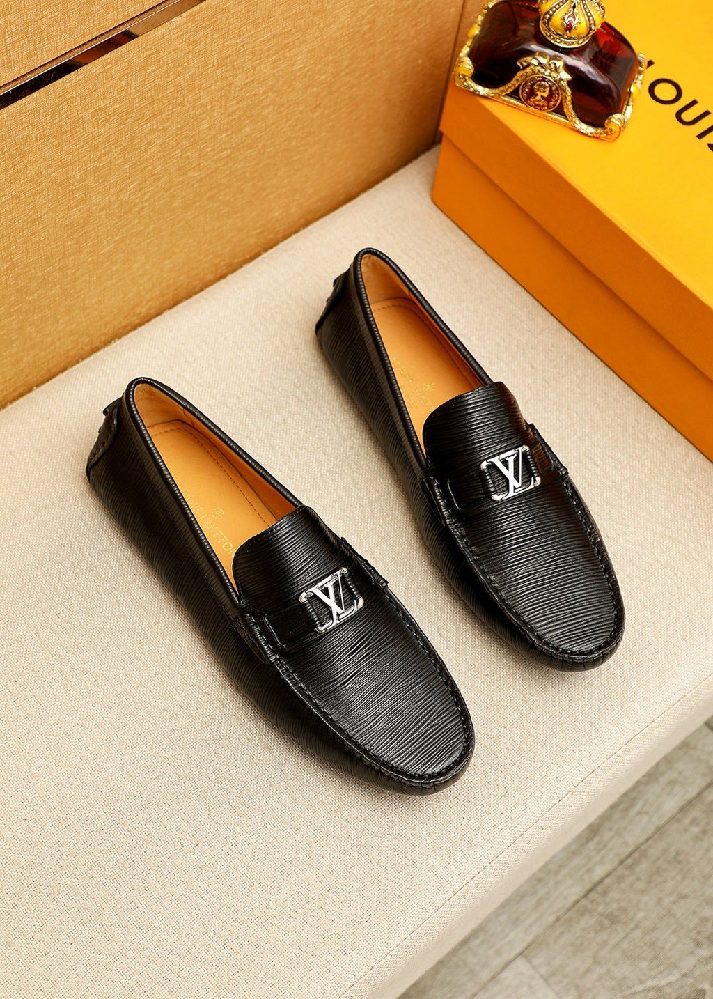 Louis Vuitton Brown Textured Driving Shoes — front