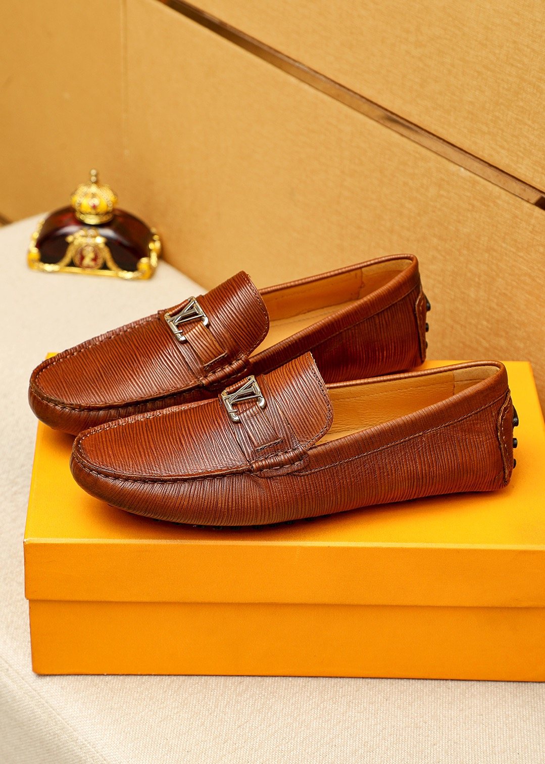 Louis Vuitton Brown Textured Driving Shoes — front