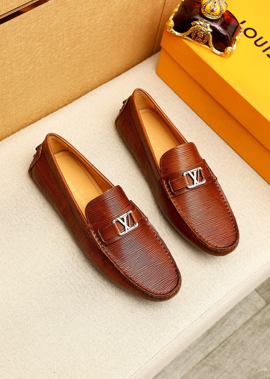 Louis Vuitton Brown Textured Driving Shoes — hero