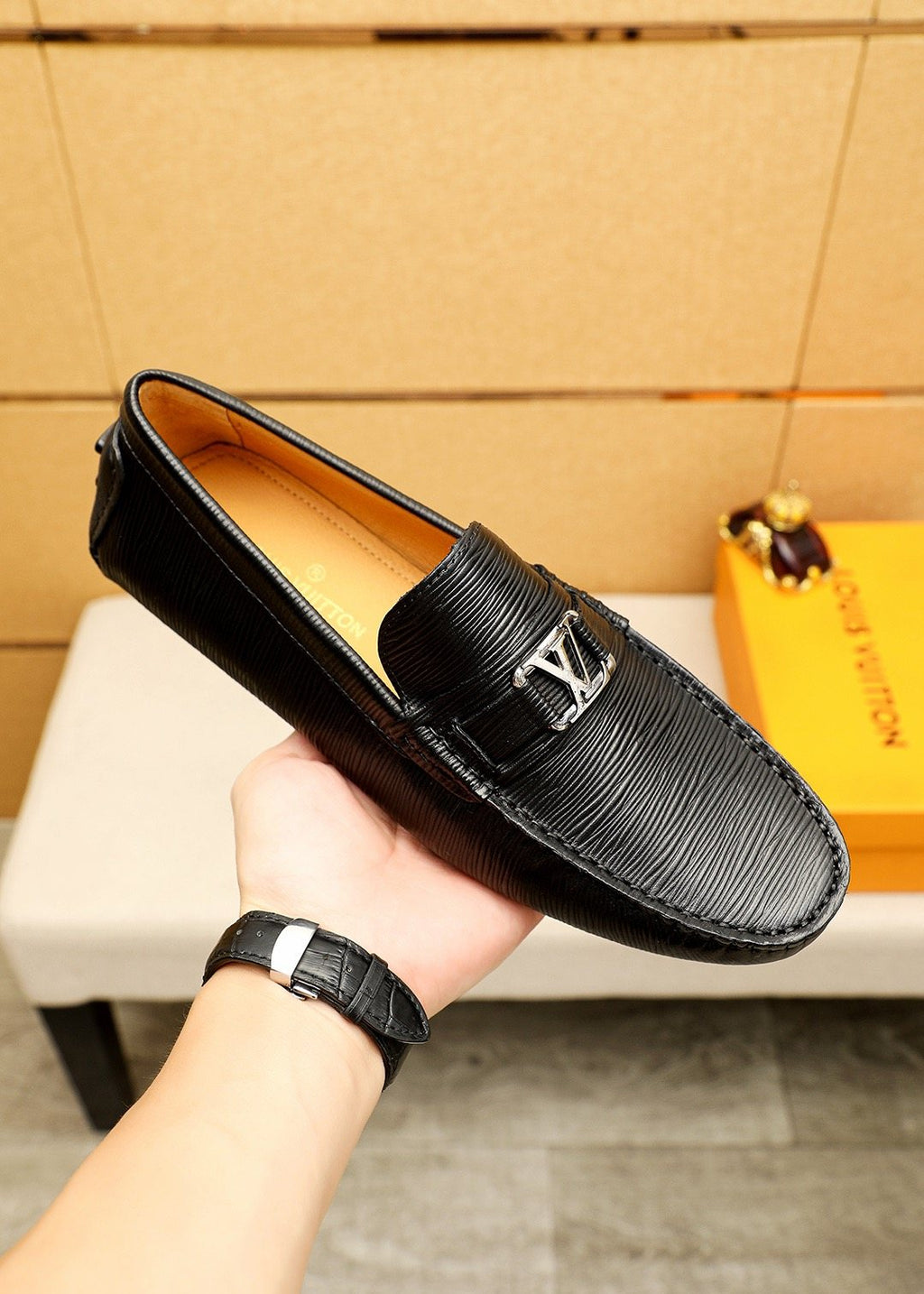 Louis Vuitton Brown Textured Driving Shoes — side