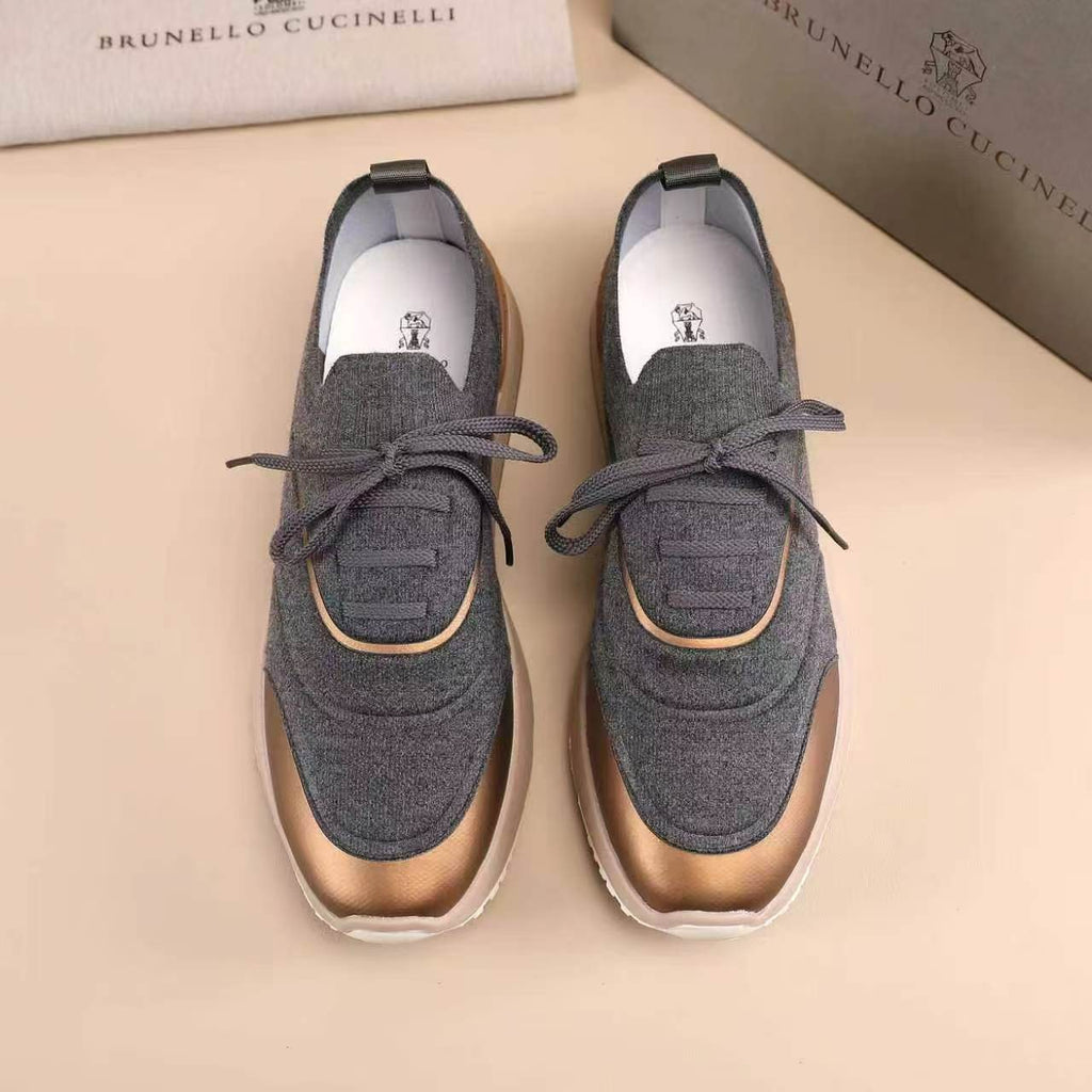 Brunello Cucinelli Knit Lace-Up Sneakers — front