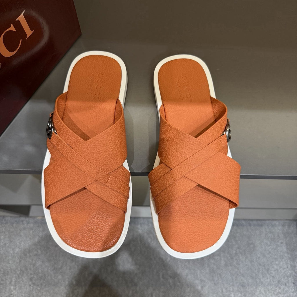 Gucci White Cross-Strap Slide Sandals — front