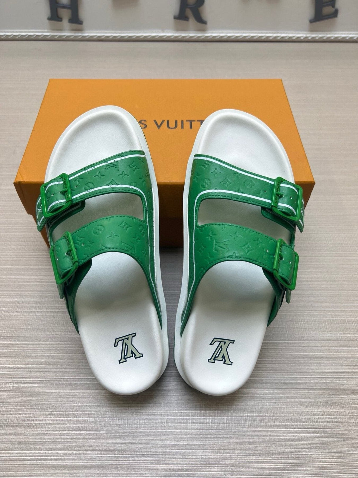 Louis Vuitton Double-Buckle Slide Sandals — front