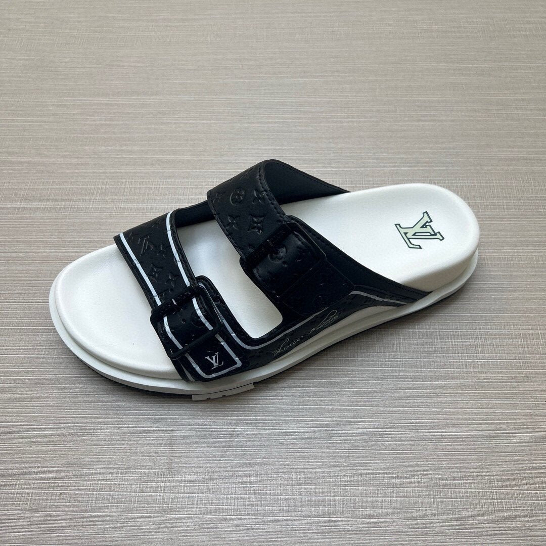 Louis Vuitton Double-Buckle Slide Sandals — front