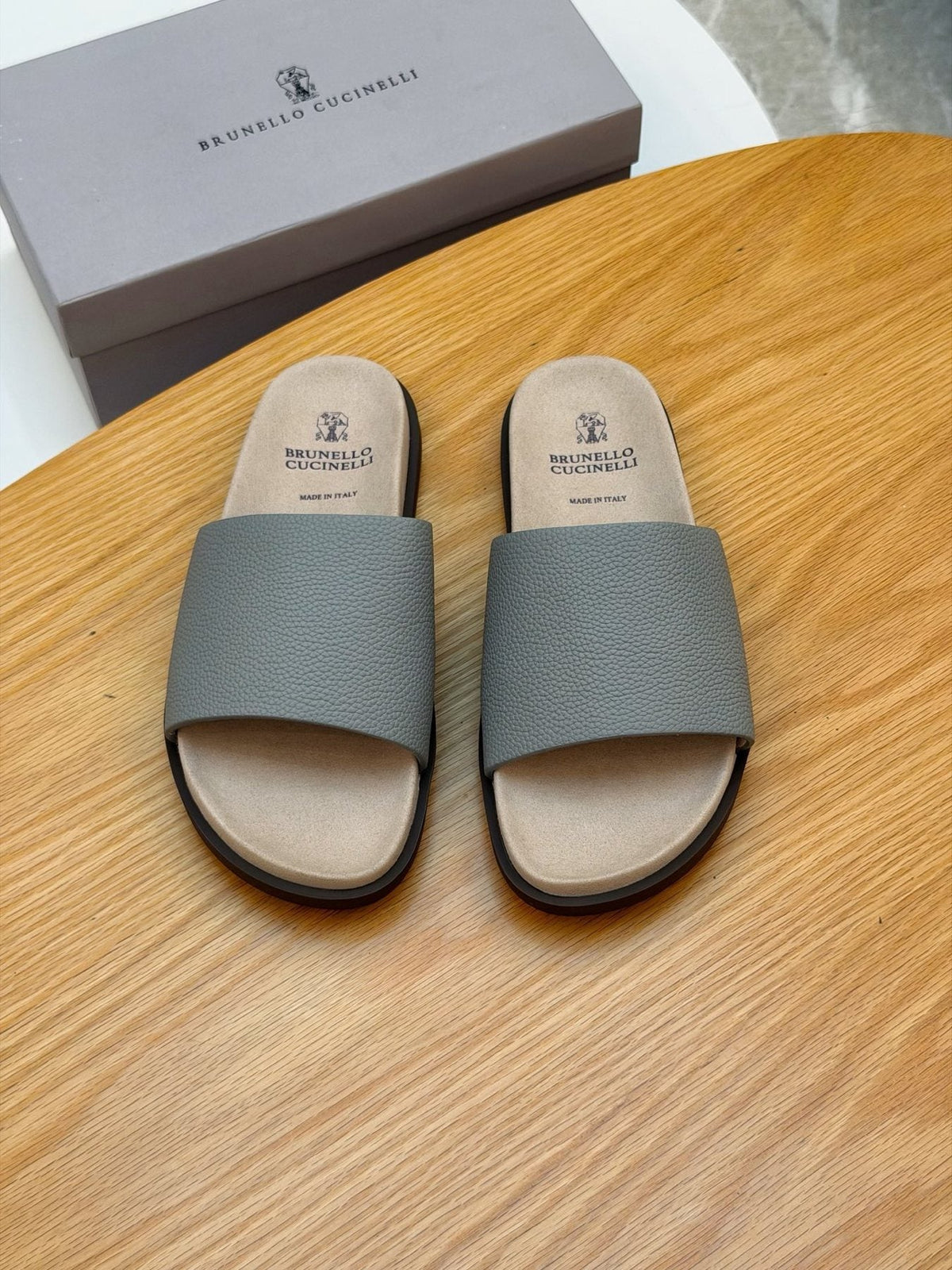 Brunello Cucinelli Textured Strap Slide Sandals — front