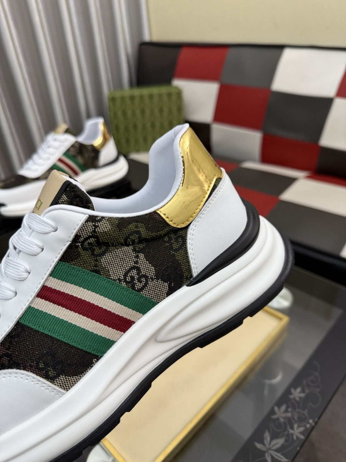 Gucci Monogram Stripe Low-Top Sneakers — detail