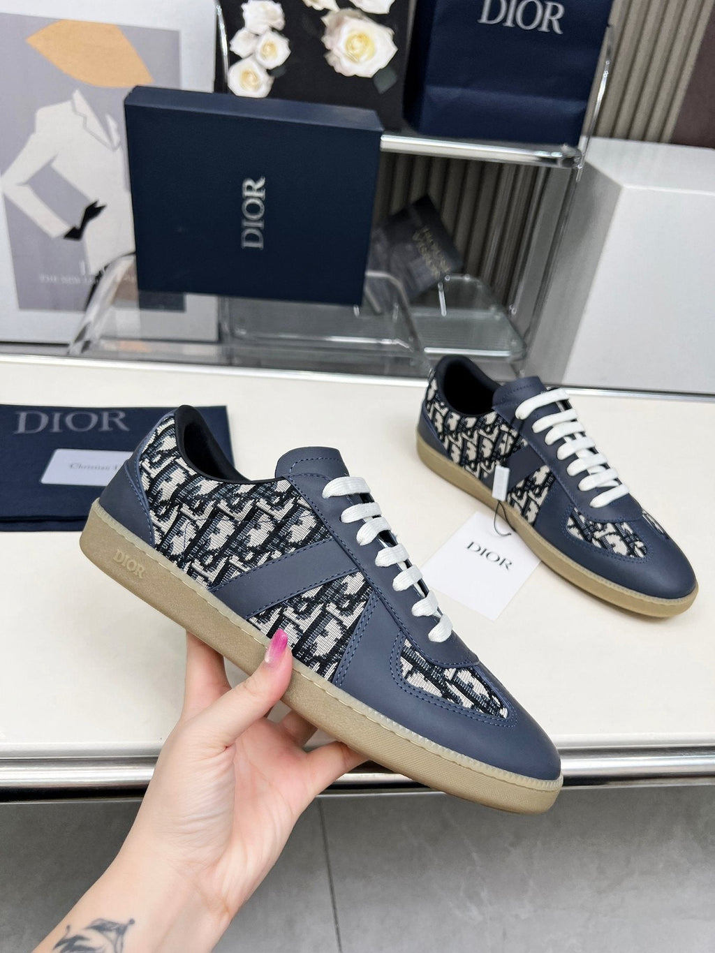 Dior B01 Patterned Low-Top Sneakers — side