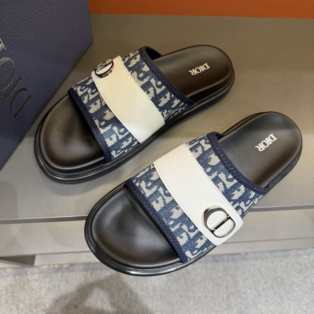 Dior Patterned Strap Slide Sandals — front