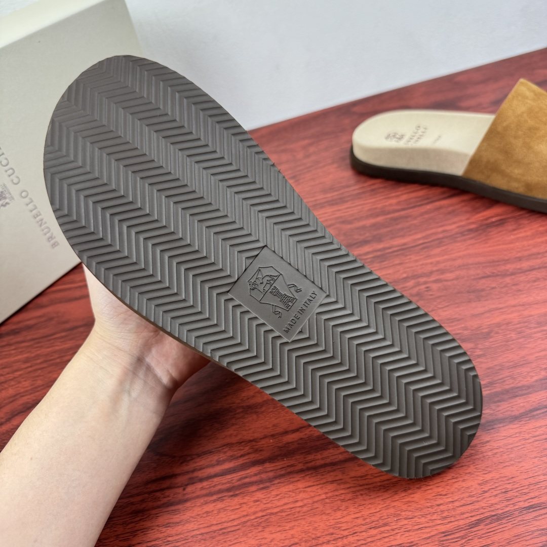 Brunello Cucinelli Suede Slide Sandals — side