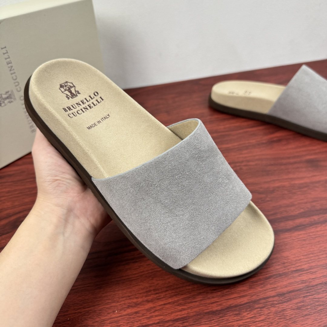 Brunello Cucinelli Suede Slide Sandals — model