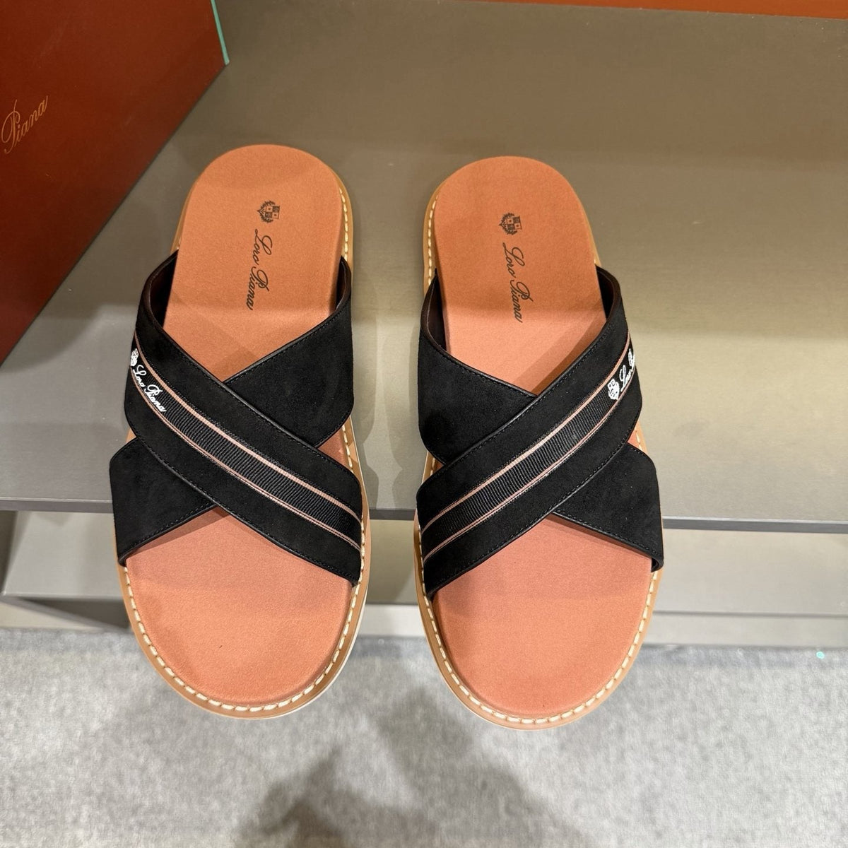 Loro Piana Crisscross Slide Sandals — front