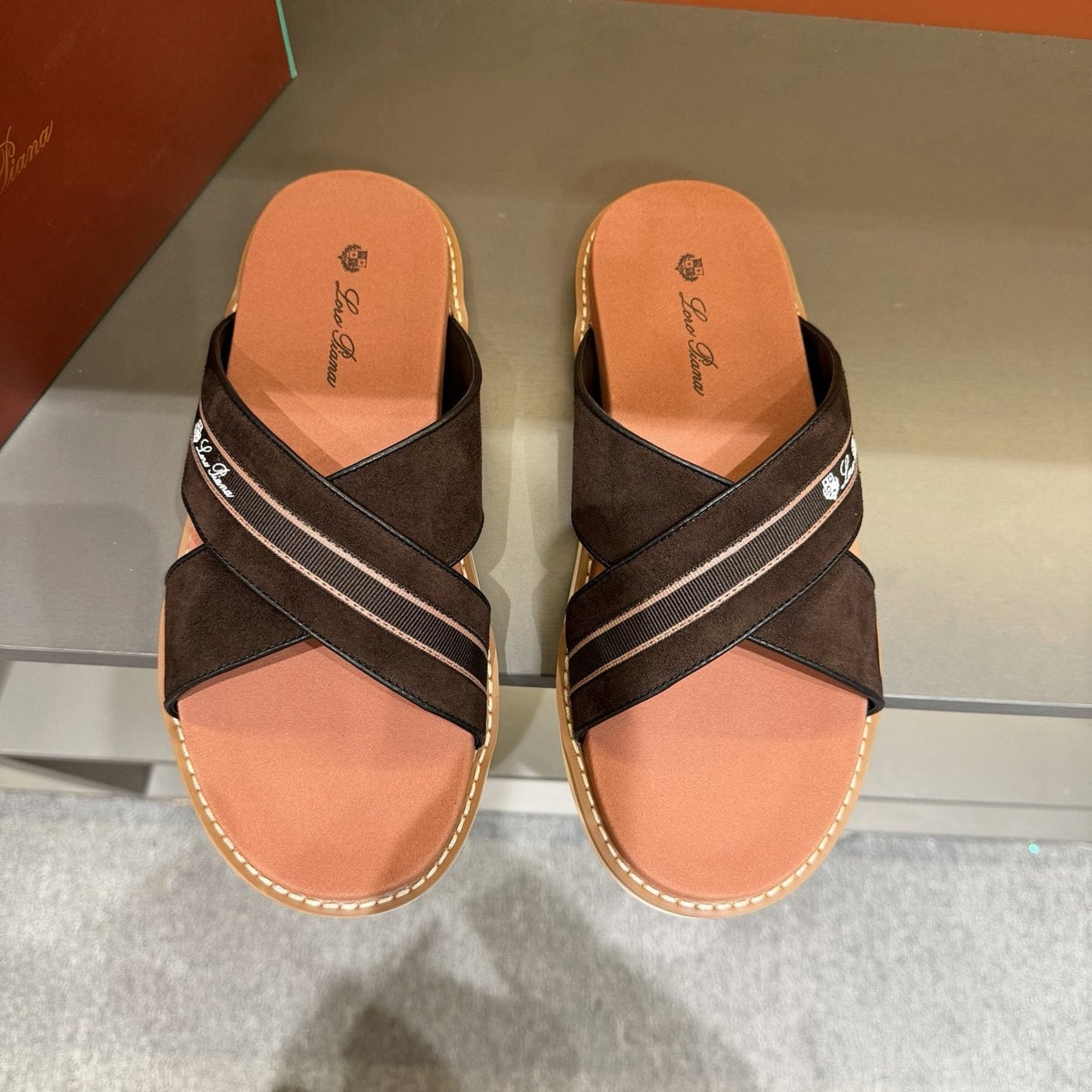 Loro Piana Crisscross Slide Sandals — front