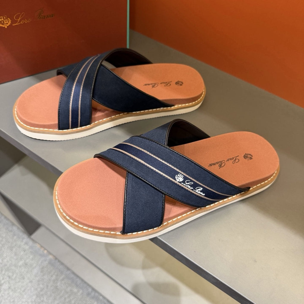 Loro Piana Crisscross Slide Sandals — front
