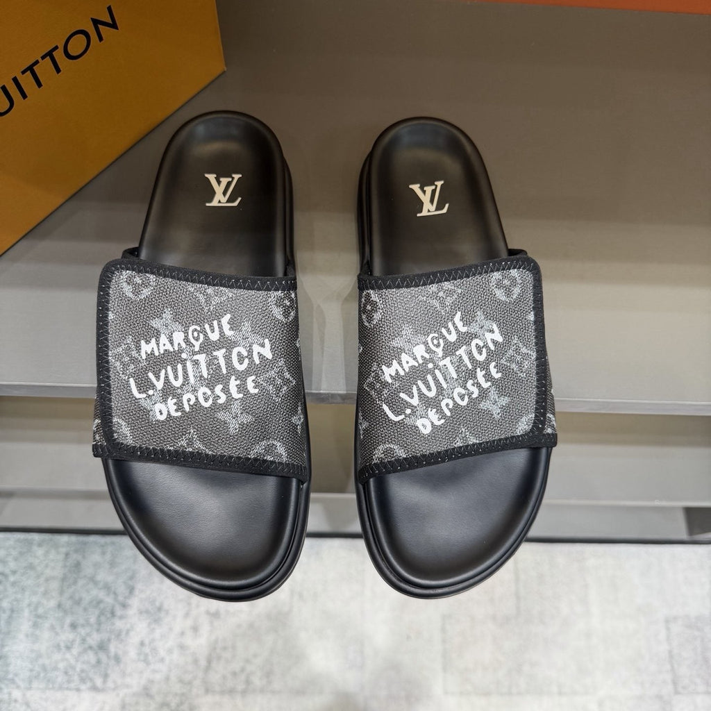 Louis Vuitton Graphic Strap Slide Sandals — front