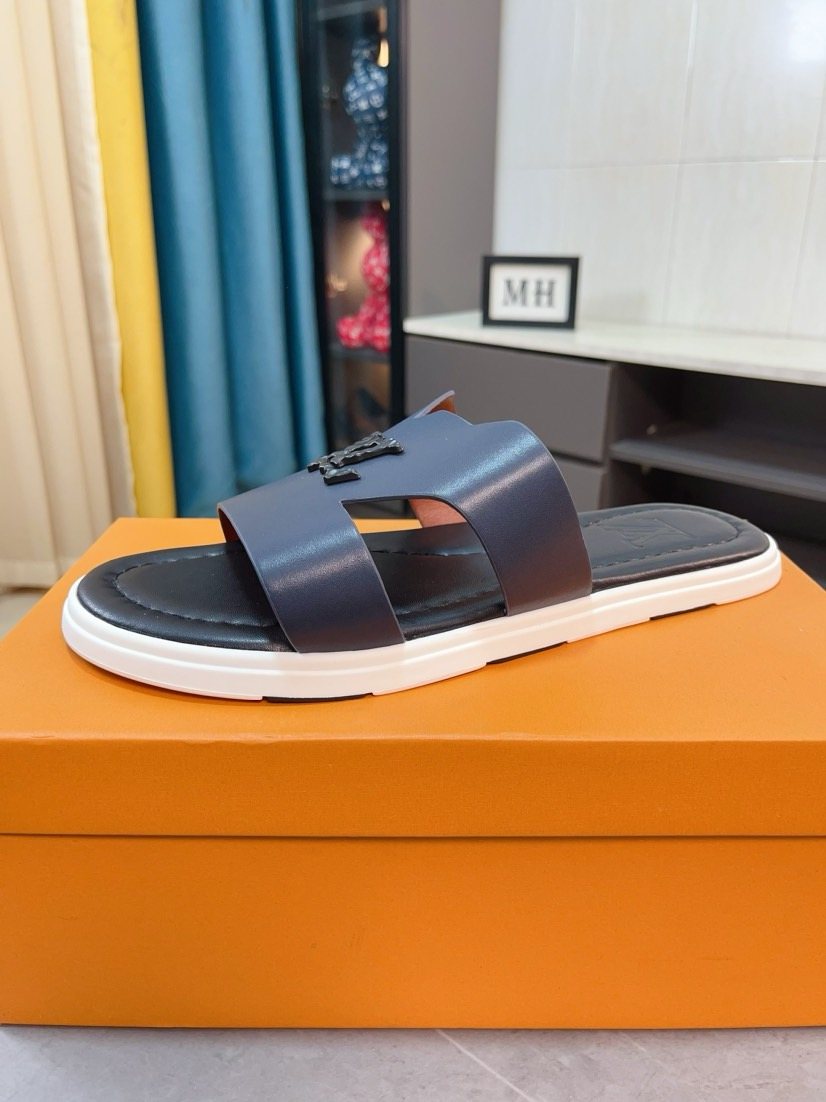 Louis Vuitton Embossed Strap Slide Sandals — front