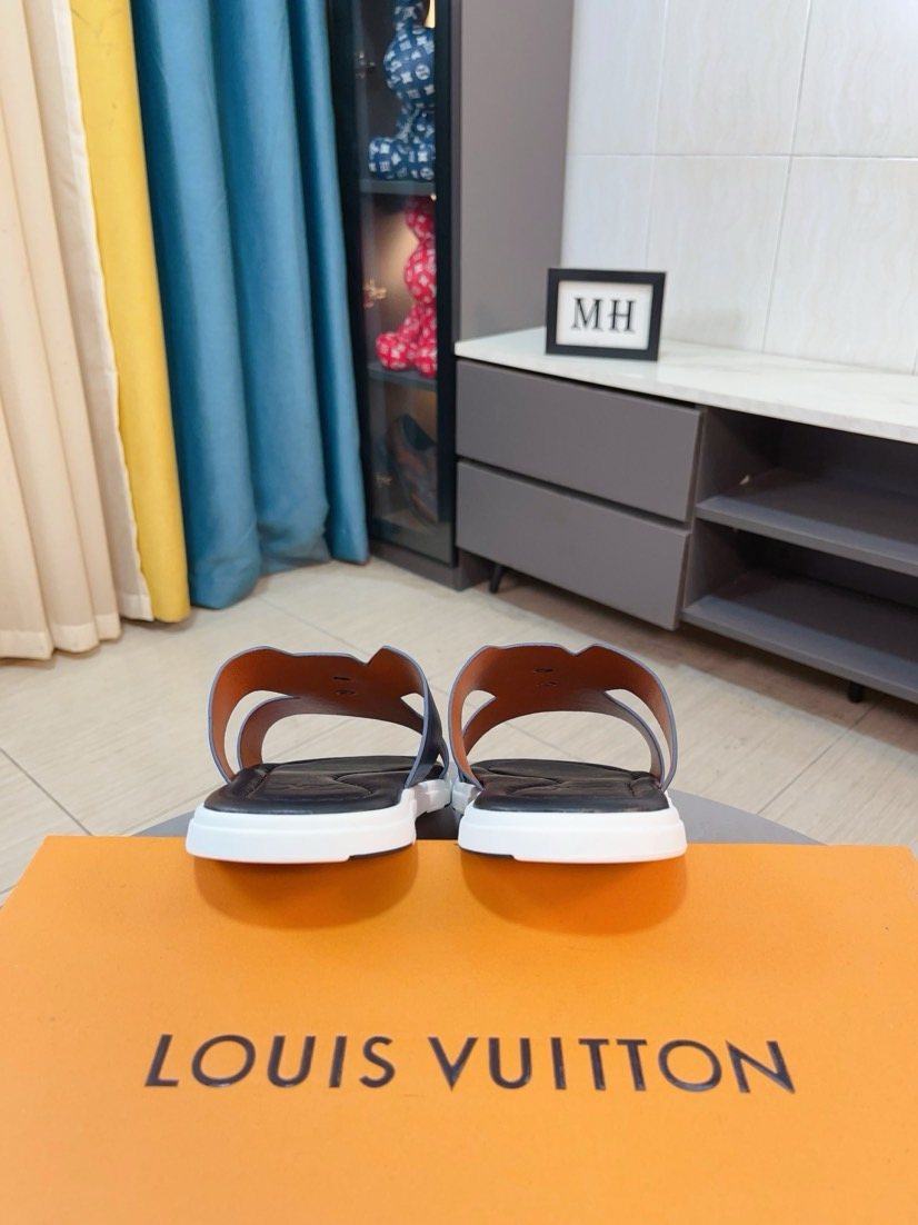 Louis Vuitton Embossed Strap Slide Sandals — front