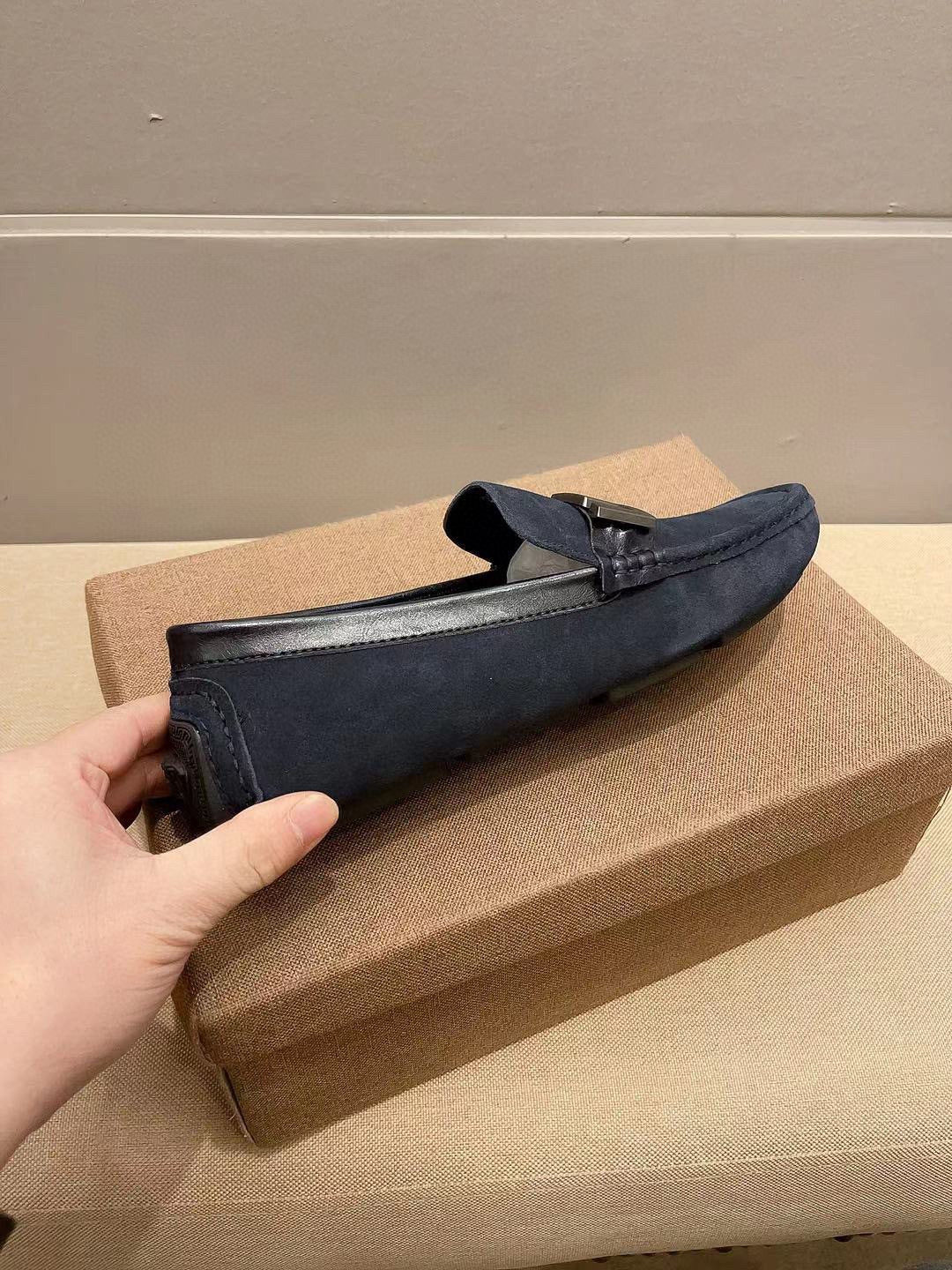 Versace Geometric Buckle Loafers — side