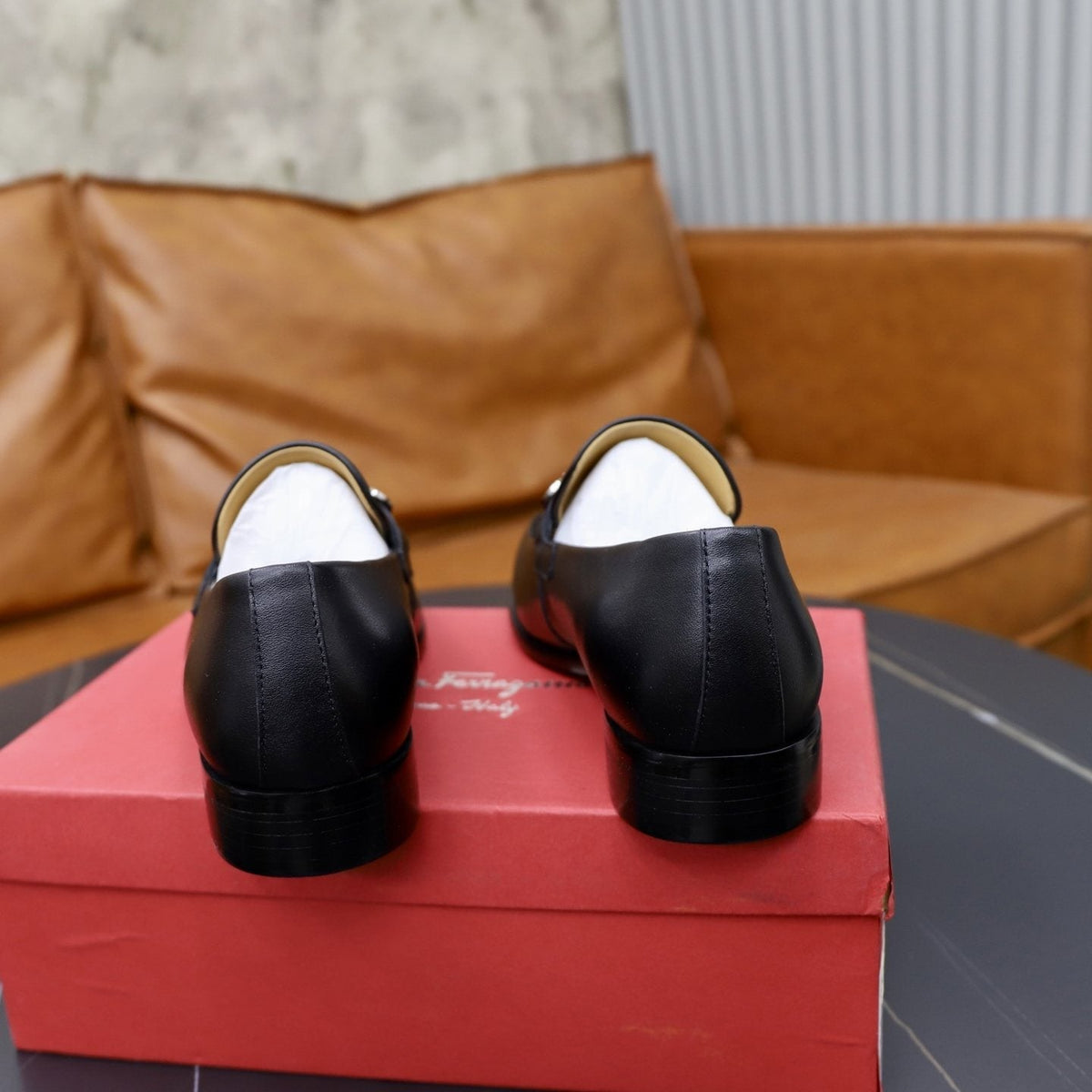 Salvatore Ferragamo Leather Hardware Loafers — back