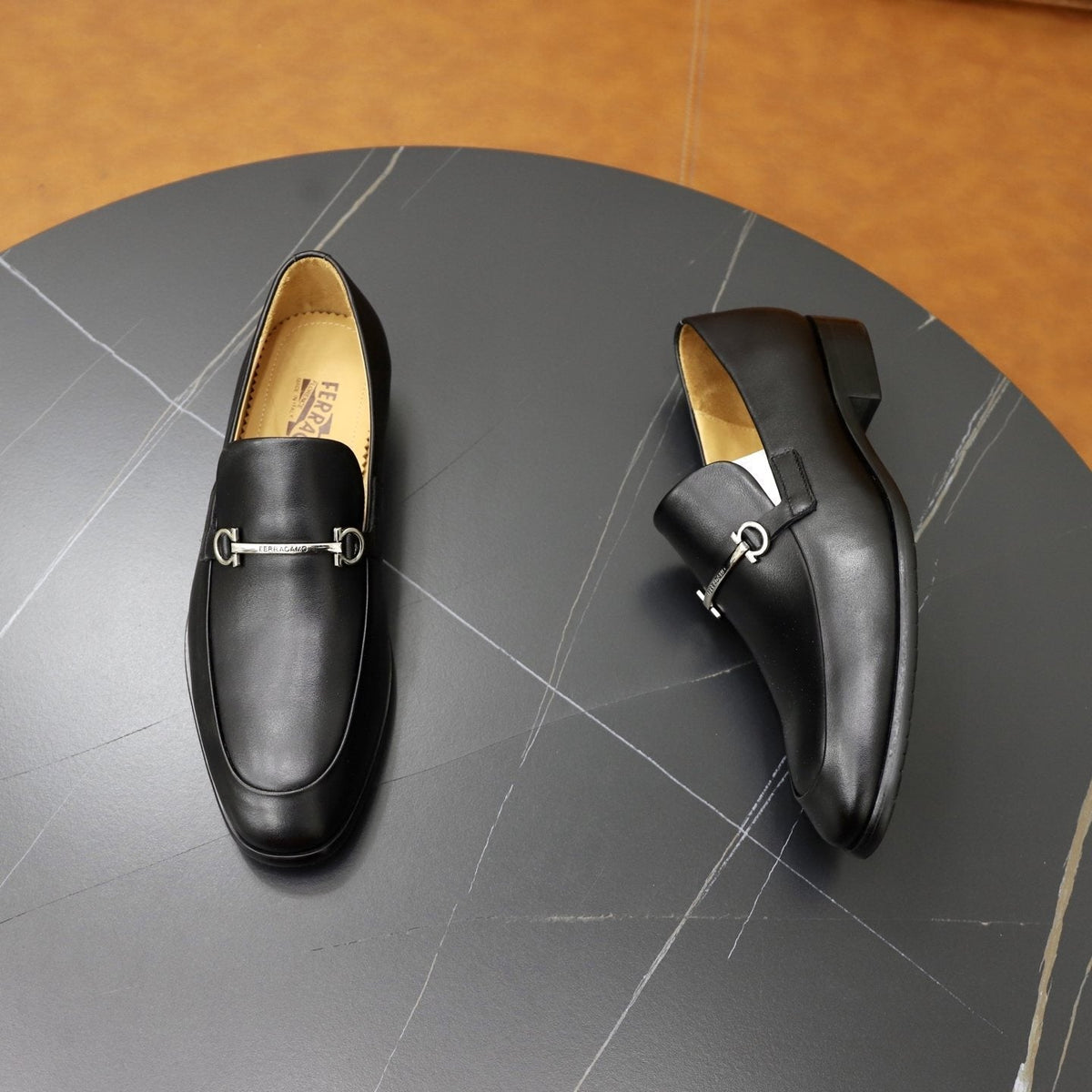Salvatore Ferragamo Leather Hardware Loafers — front