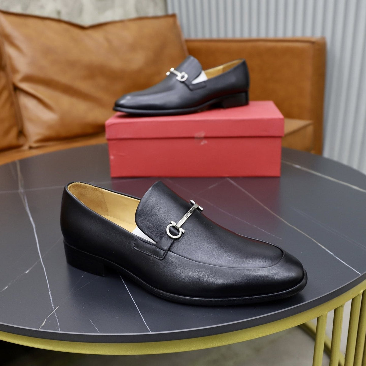 Salvatore Ferragamo Leather Hardware Loafers — side