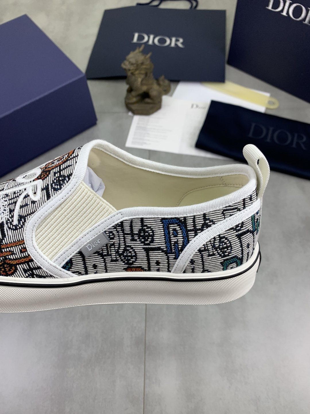 Dior Navy Patterned Slip-On Canvas Shoes — detail