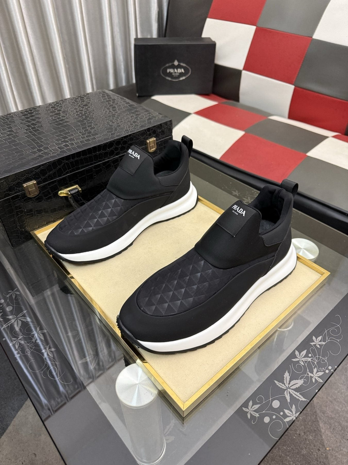 Prada Textured Slip-On Sneakers — front