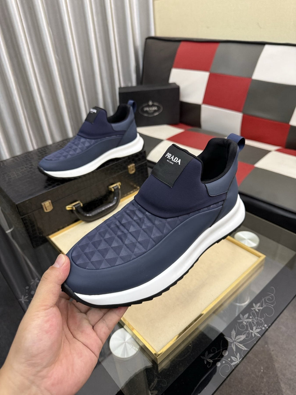 Prada Textured Slip-On Sneakers — detail