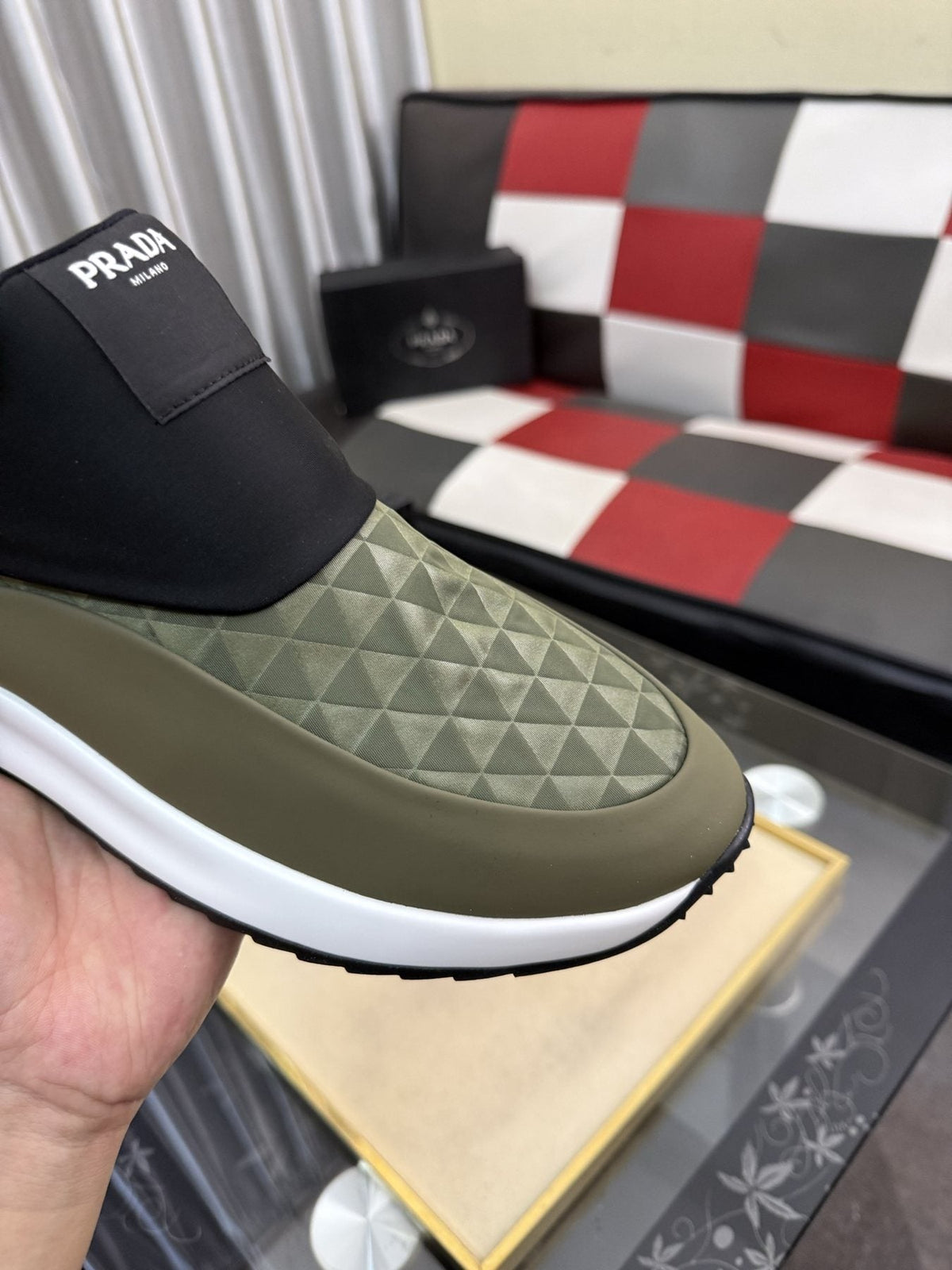 Prada Textured Slip-On Sneakers — detail