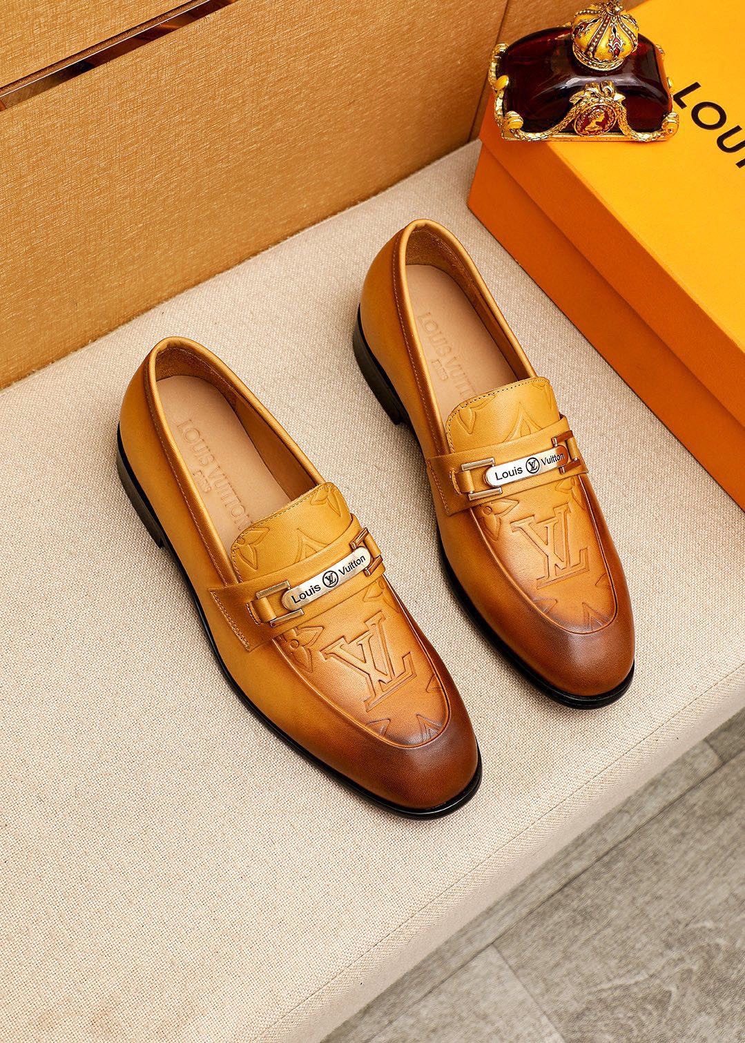Louis Vuitton Embossed Metal-Bar Loafers — front