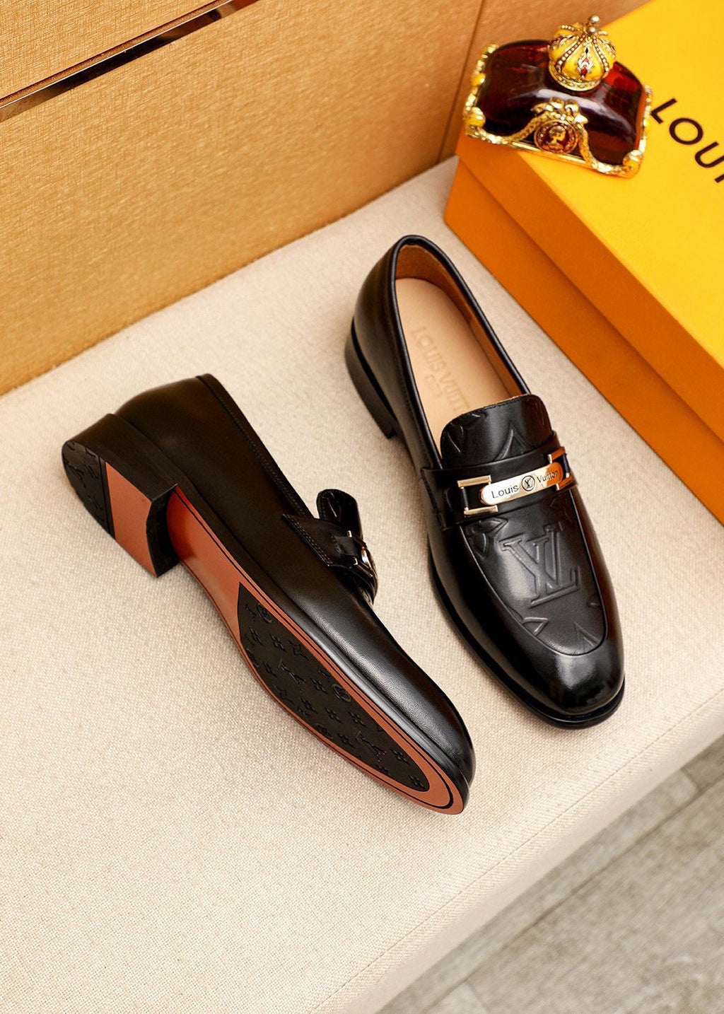 Louis Vuitton Embossed Metal-Bar Loafers — hero